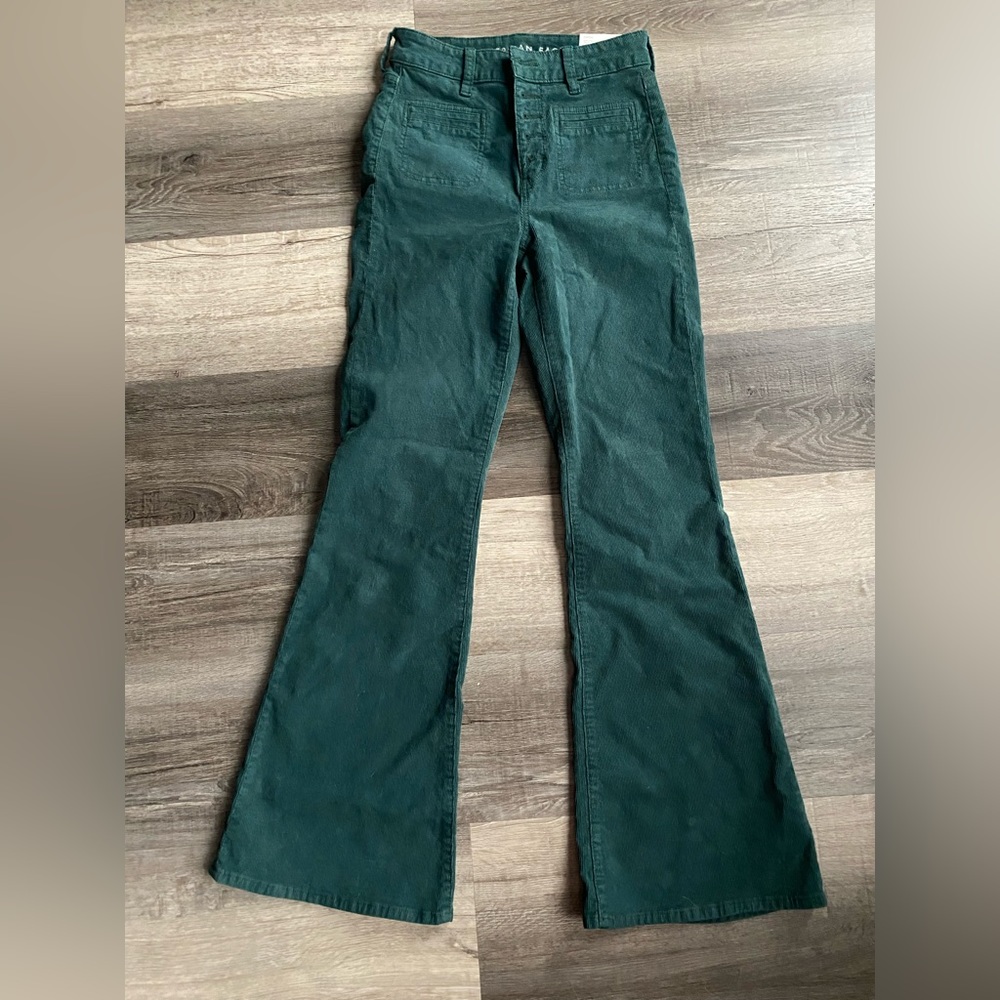 NWT Dark Green Corduroy Super High-Waisted Flare Pants